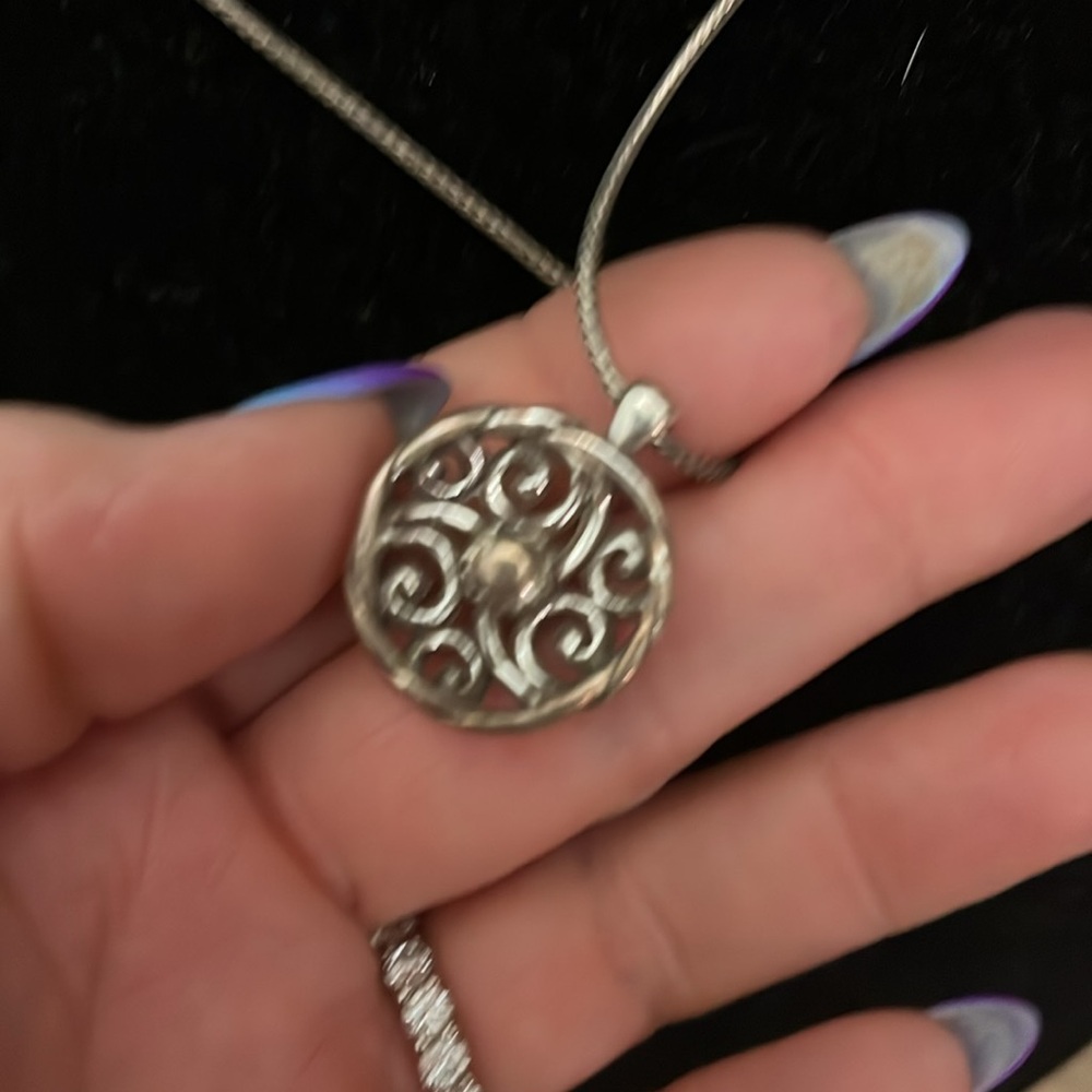 Brighton Necklace Round Silver Scroll Pendant Rhi… - image 3